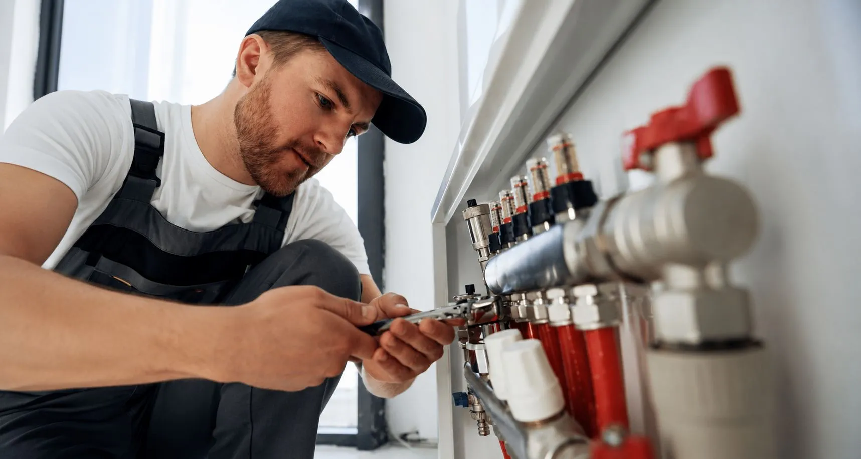 Plumber attending a heating emergency in a UK home